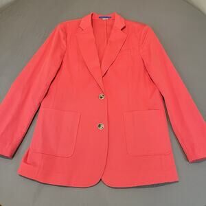 J. McLaughlin Blazer Womens 10 Coral Two Button Long Sleeve Linen Blend Jacket